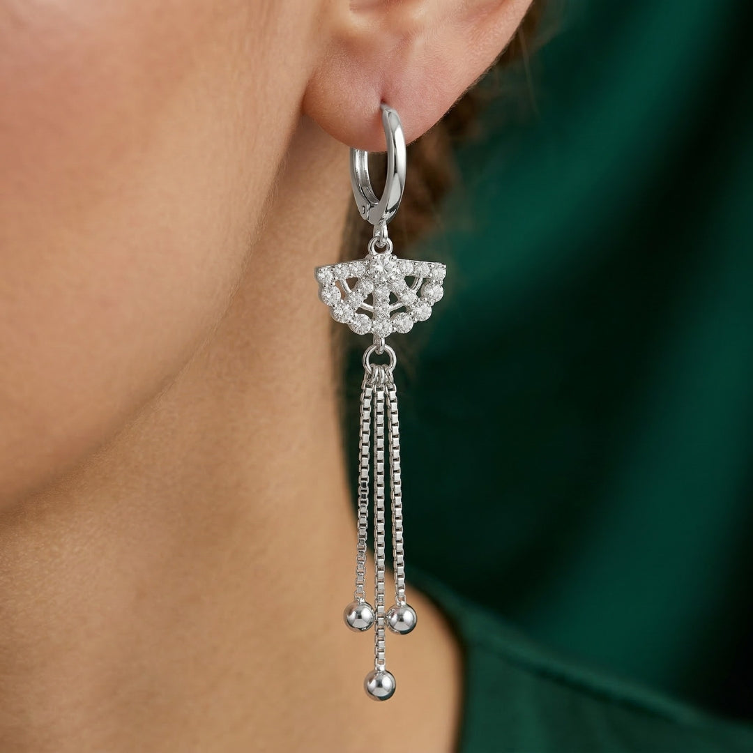 Sterling Silver Cubic Zirconia Tassel Drop Earrings for Women
