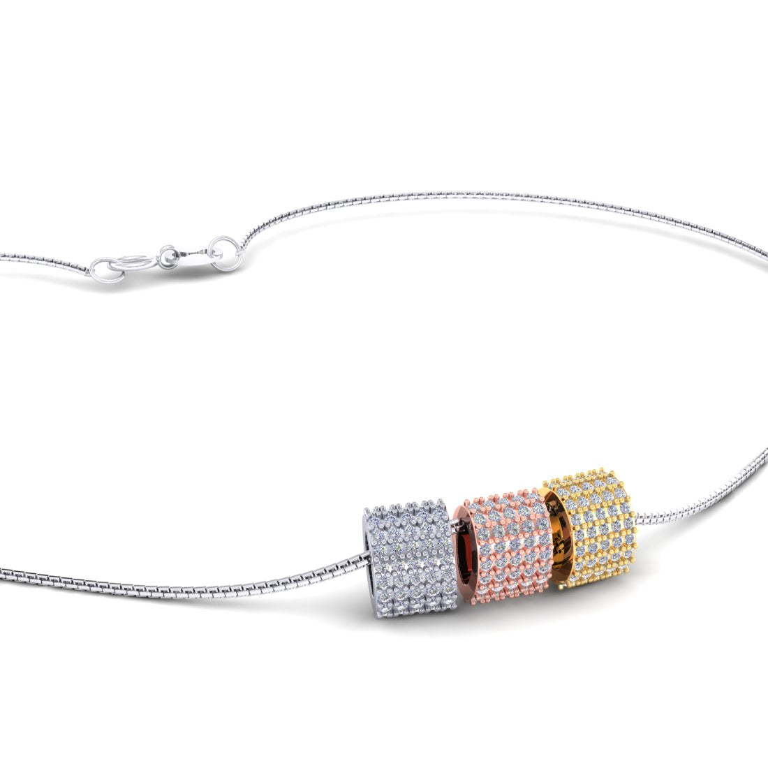 Sterling Silver Tricolors Zircon chain pendant for Women and Girls
