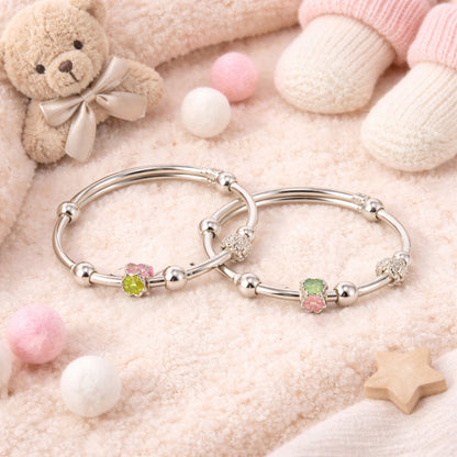 Sterling Silver Kids Adjustable Floral Charm Bangle