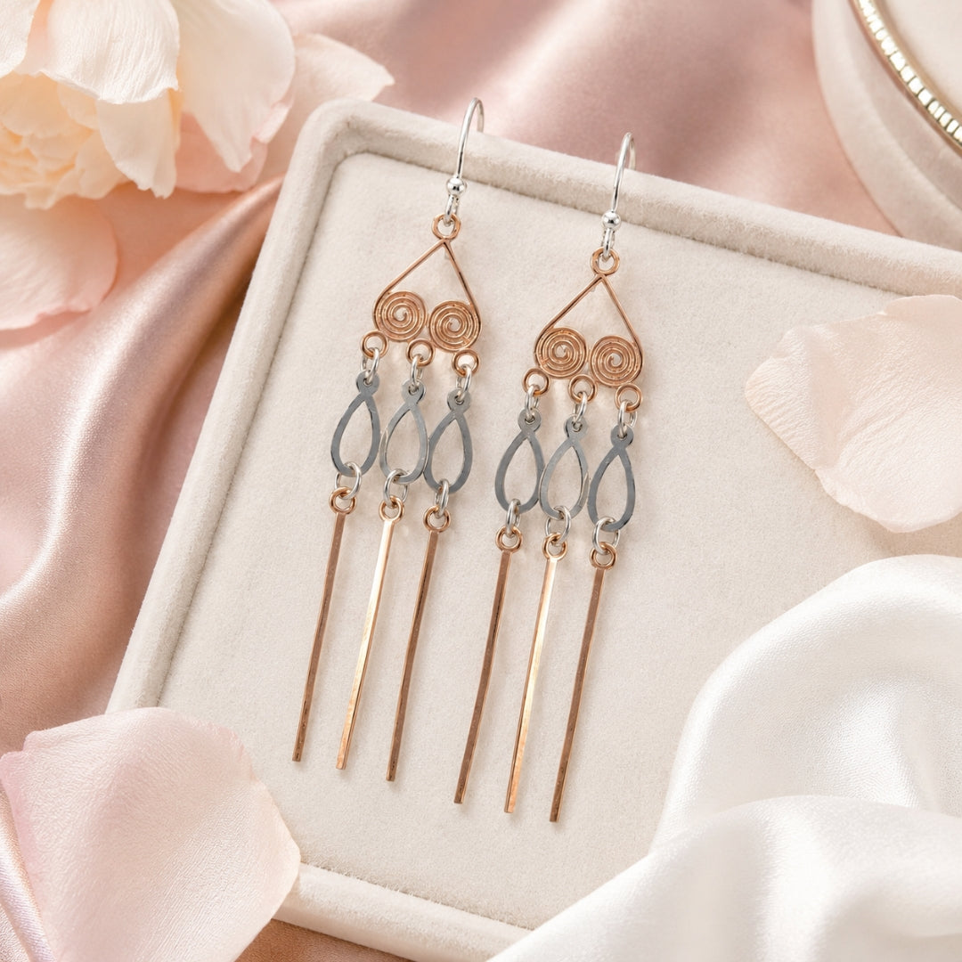 Sterling Silver Two Tone Chandelier Drop Earrings for Women & Girls