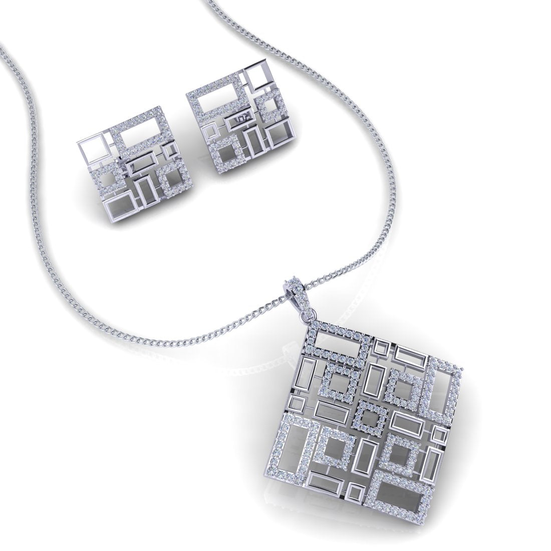 Sterling Silver Geometric shape stone Pendant with Earrings set for Women and Girls (Without Chain)