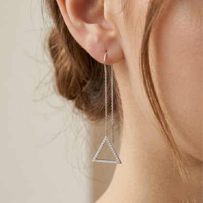 Sterling Silver Triangle Drop Chain Earrings  for Women