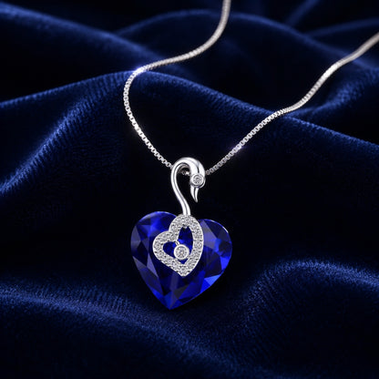 Sterling Silver Blue Heart Swan Chain Pendant for Women and Girls