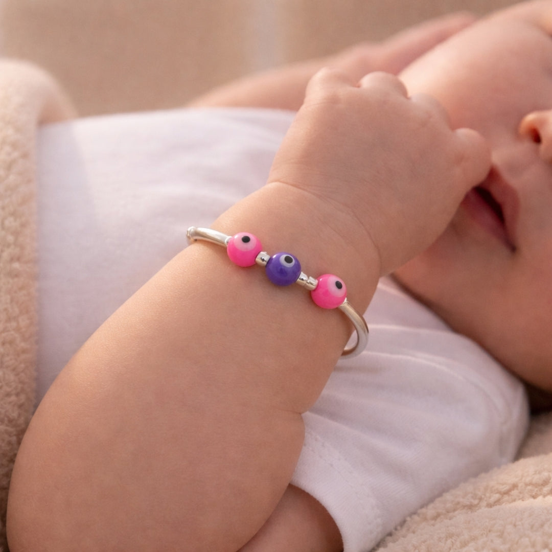 Sterling Silver Kids Adjustable Multicolor Evil Eye Nazariya Bangle