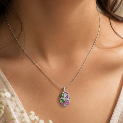 Sterling Silver Meenakari Floral Chain Pendant with Cubic Zirconia for Women and Girls