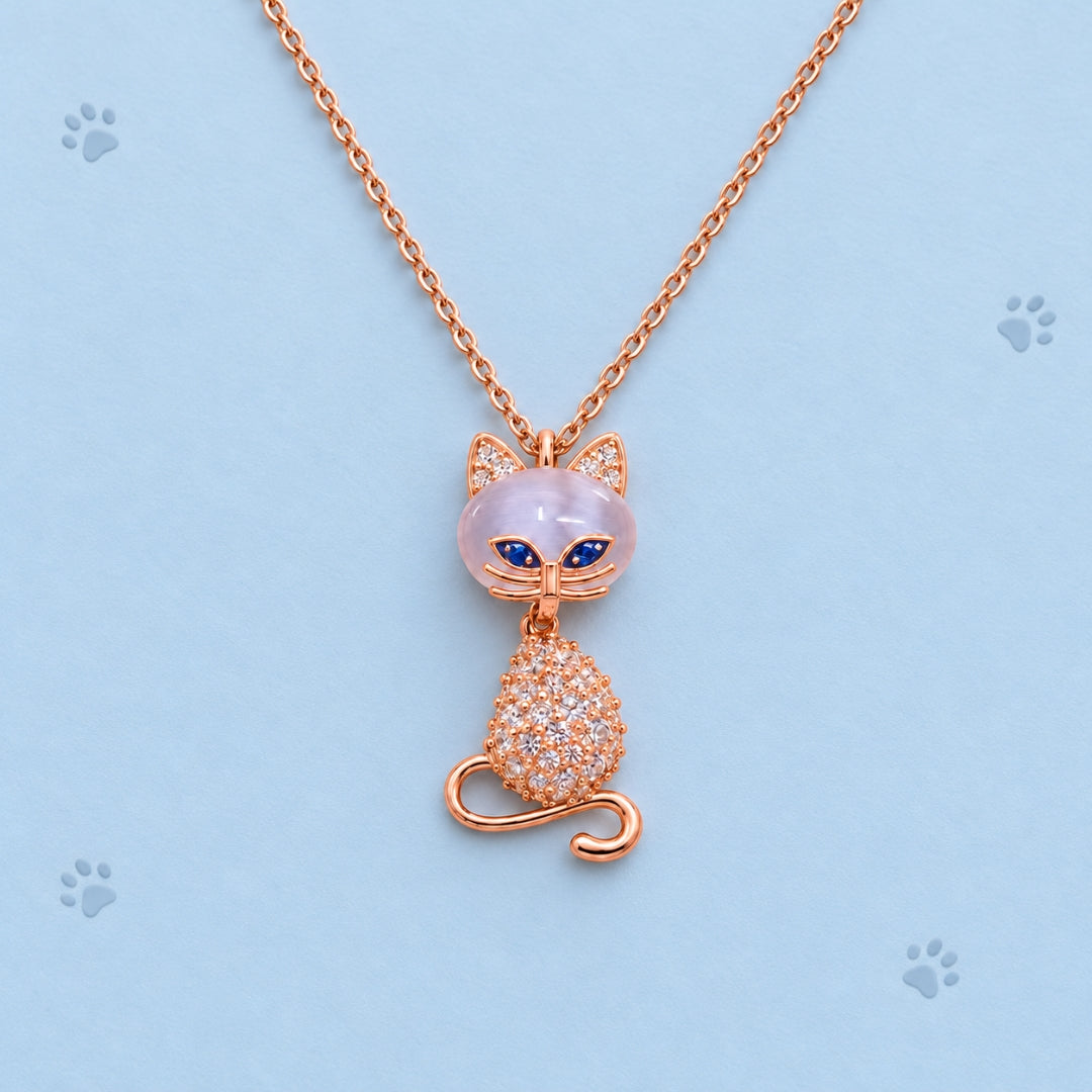 Sterling Silver Rose Gold Plated Cat Chain Pendant for Women