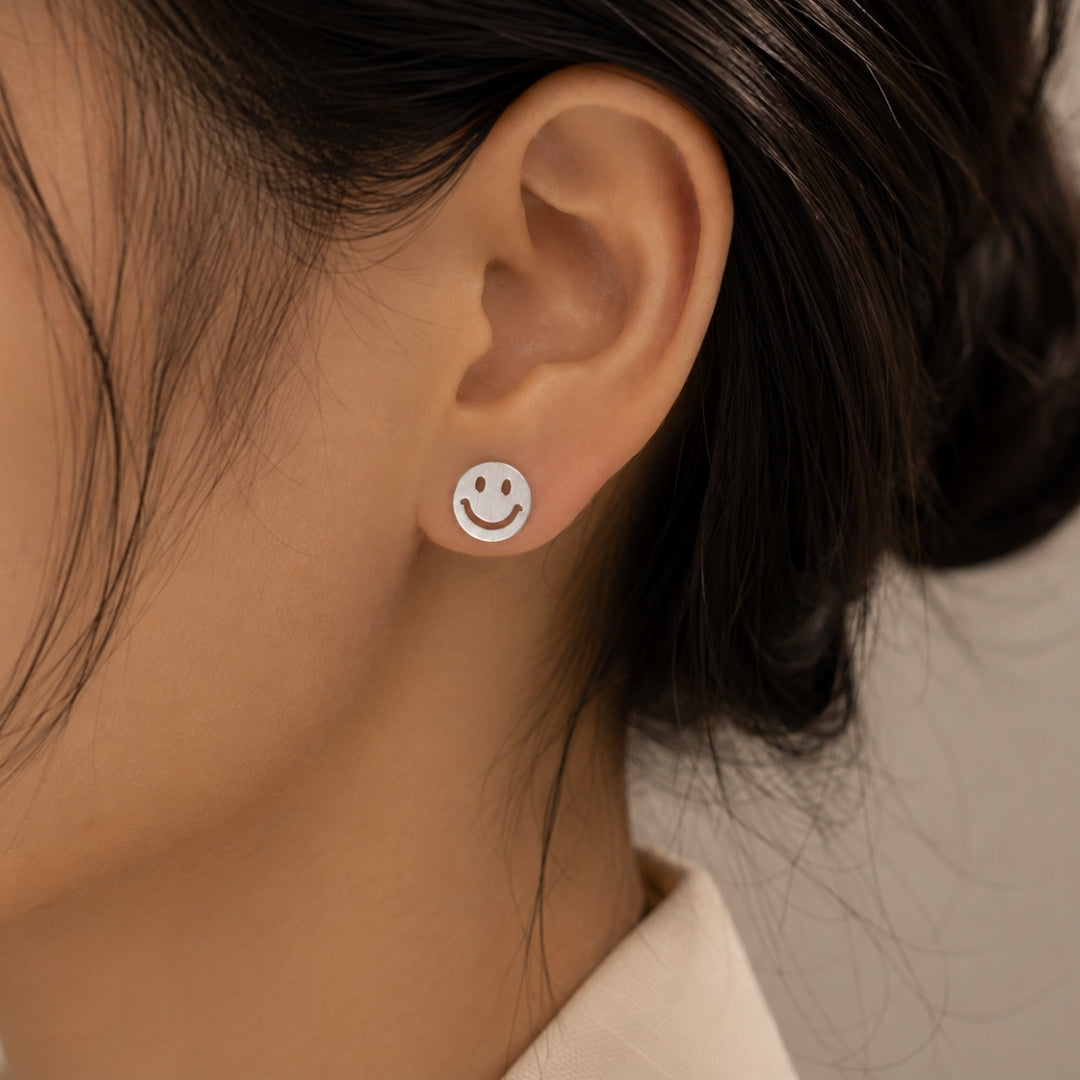 Sterling silver smile emoji stud earrings for Women and girls