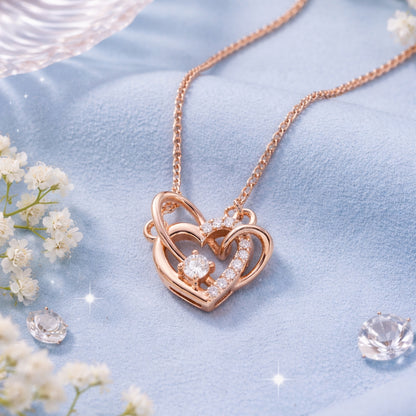 Sterling Silver Rose Gold Plated Twin Heart Chain Pendant for Women