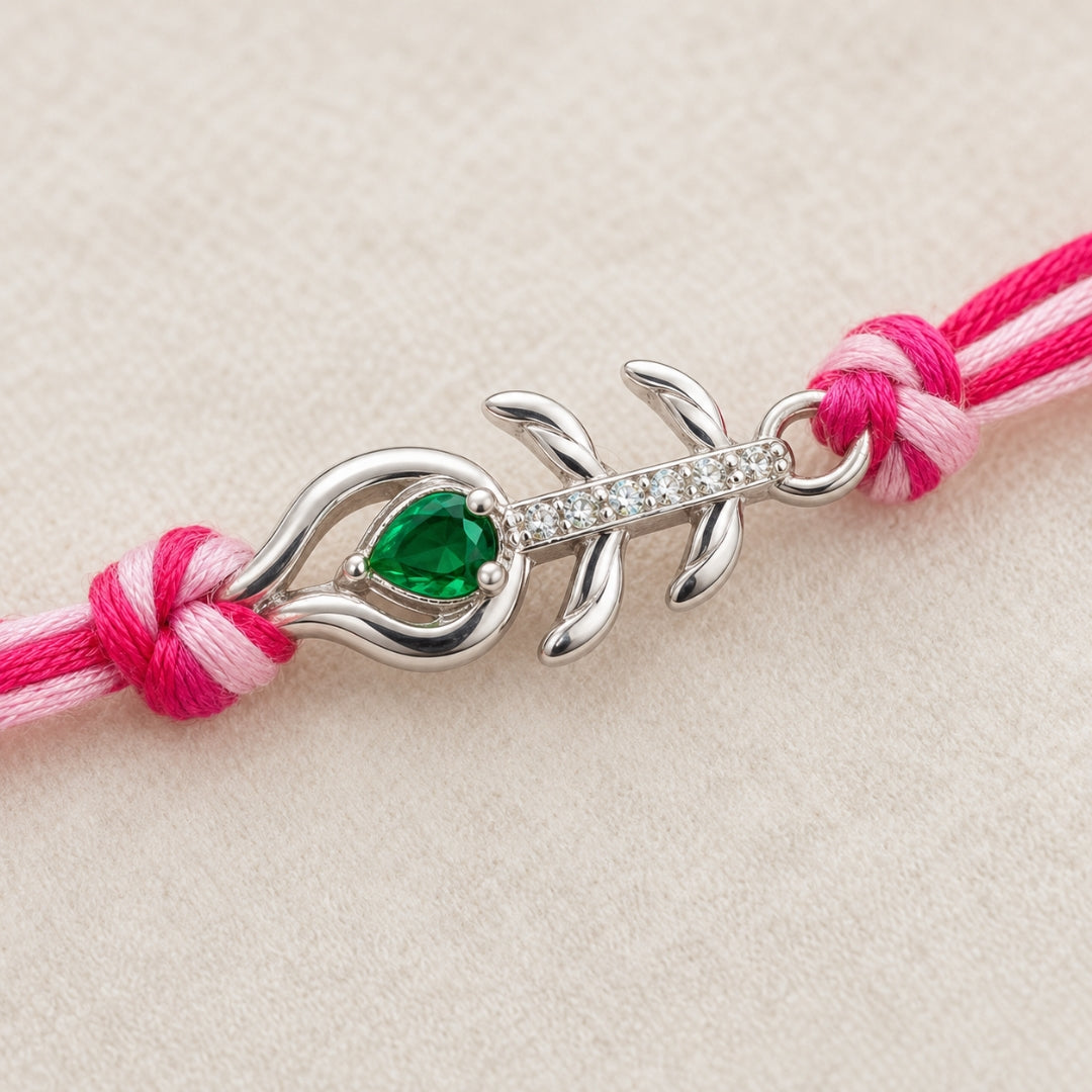 Sterling Silver Mayur Pankh Rakhi For Brother