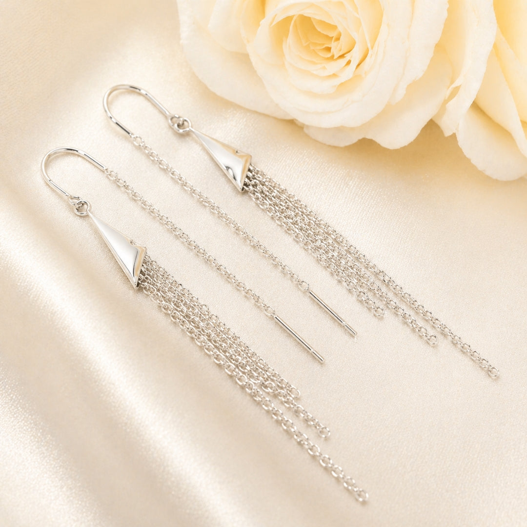 Sterling Silver Multi Chain Drop Threader Earrings for Women