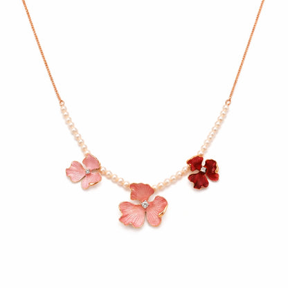 Sterling Silver Rosegold Plated Pink Floral Chain Pendant with Earrings Set for Women