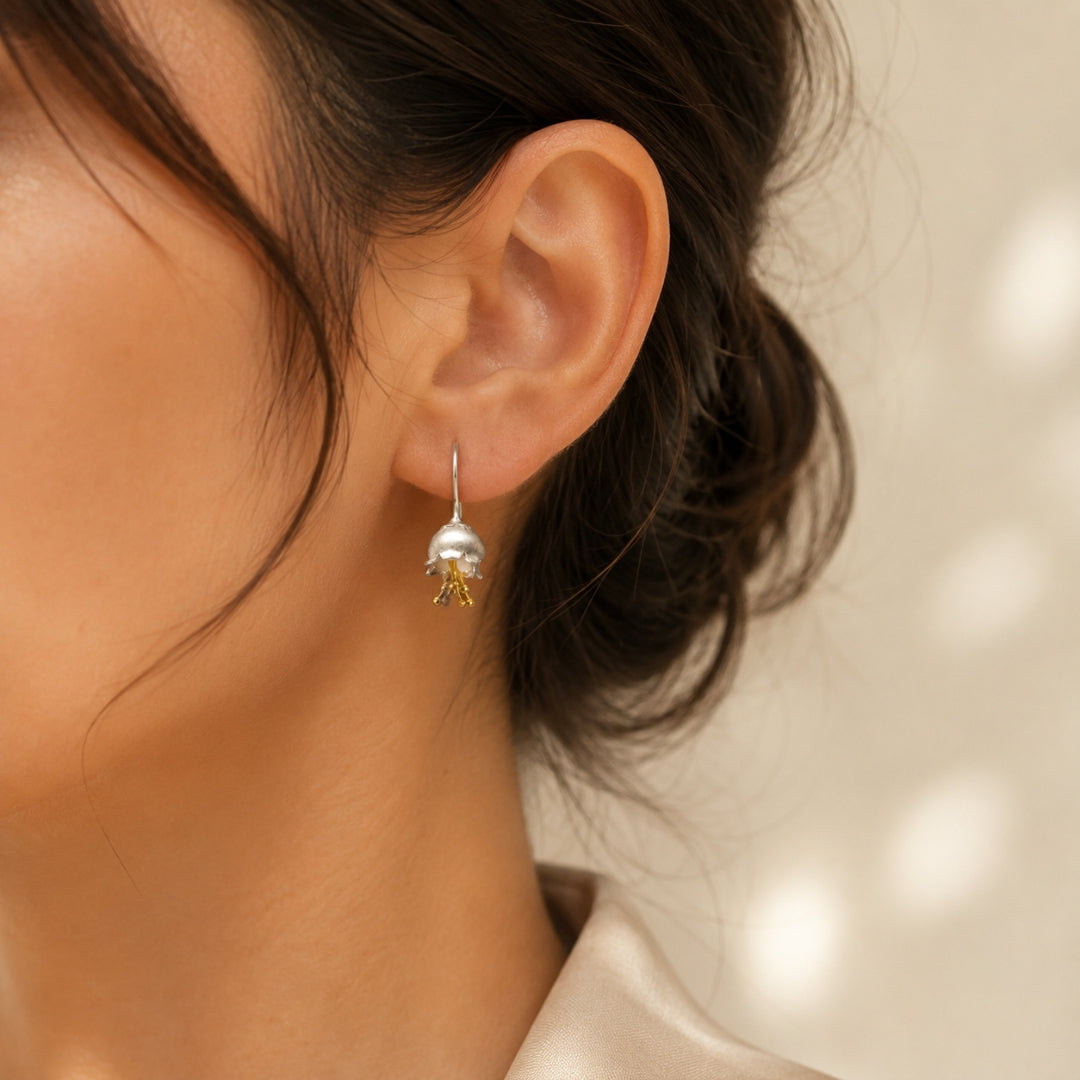 Sterling Silver Dual Tone Floral Drop Earring for Women and Girls