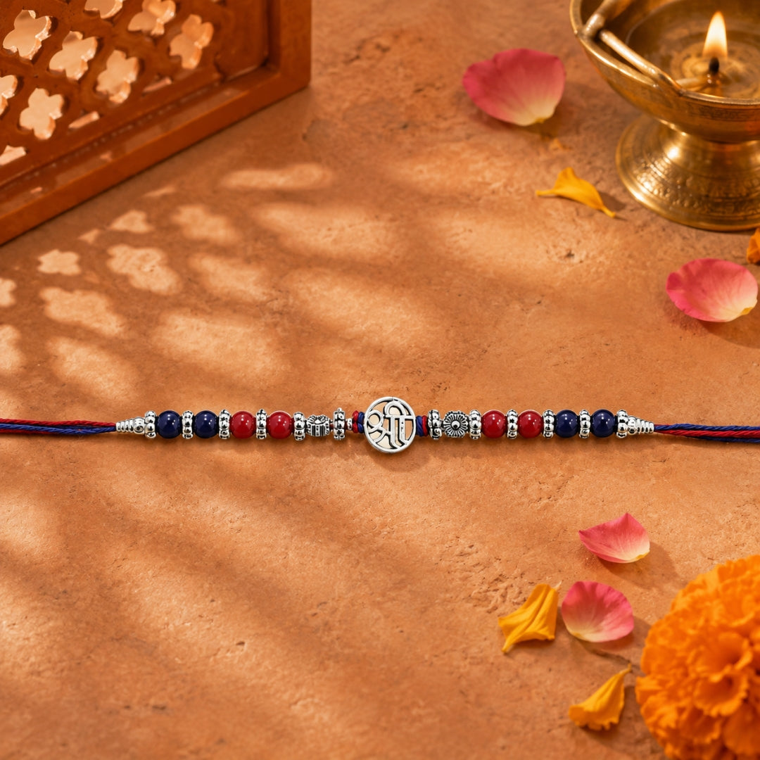 Sterling Silver Oxidized Shree Rakhi For Brother