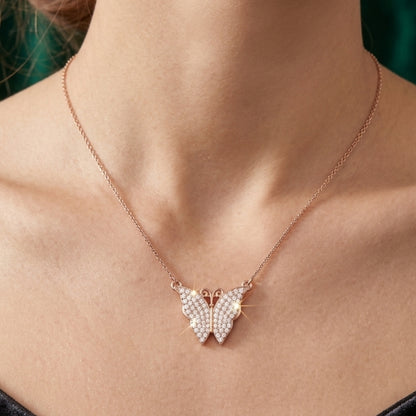 Sterling Silver Rose Gold Glitz Butterfly Chain Pendant for Women