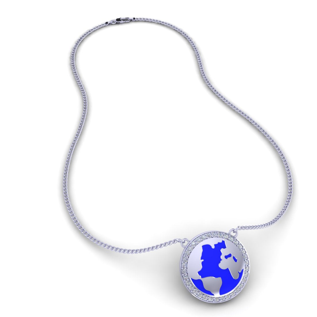 925 Sterling Silver Blue Globe Chain Pendant  for Women & Girls