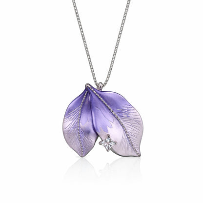 Sterling Silver Lavender Leaf Pendant with Earrings Set for Women