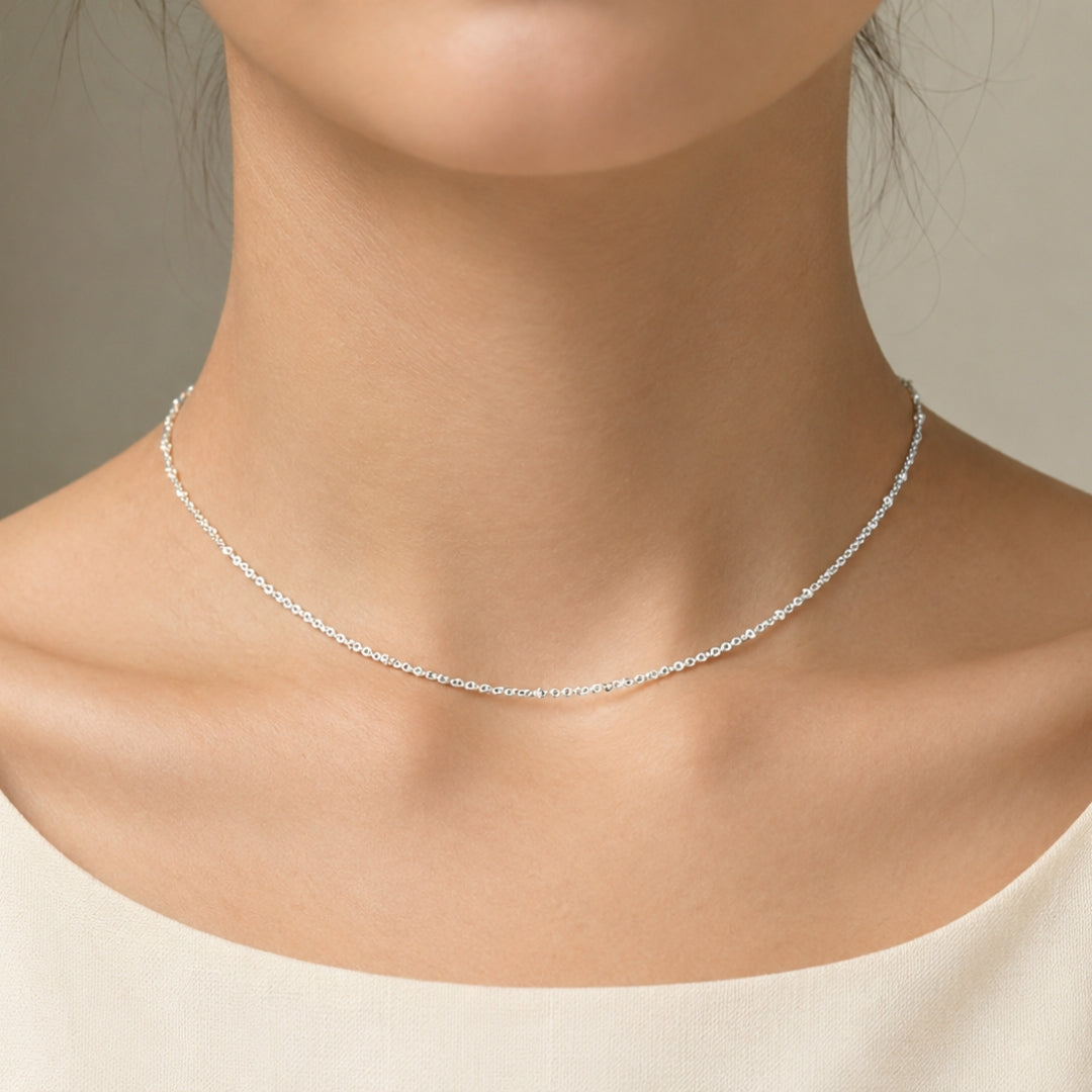 Sterling Silver Beaded Station Chain for Women