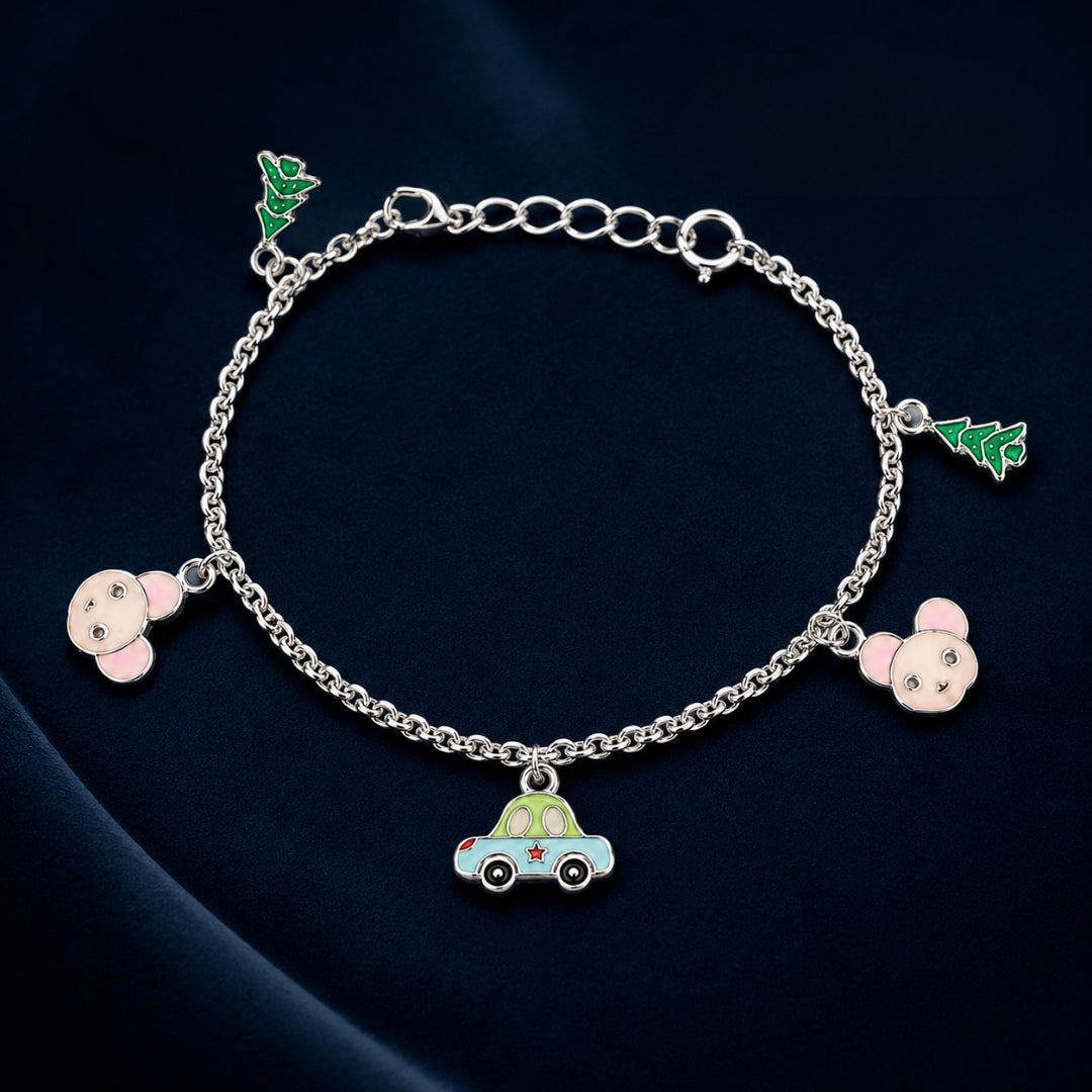 Sterling Silver Car & Teddy Charm Bracelet for Kids