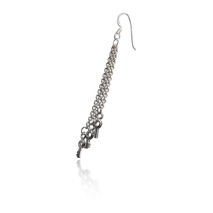 Sterling silver oxidized key link chain earring for women and girls