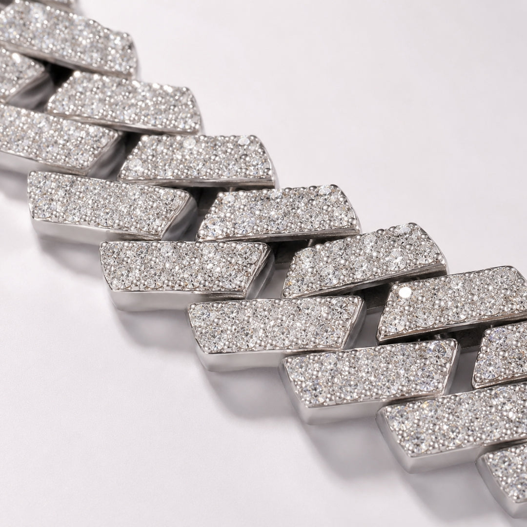 Sterling Silver EterKnight Stone Studded Cuban Link Chain for Men
