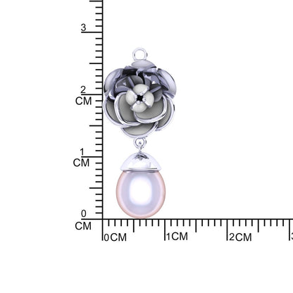 Sterling Silver floral pearl drop chain pendant with earrings for women and girls