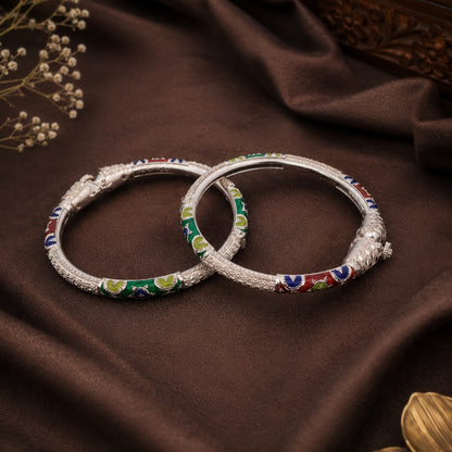 Sterling Silver Red and Green Manipuri Bangle for Women