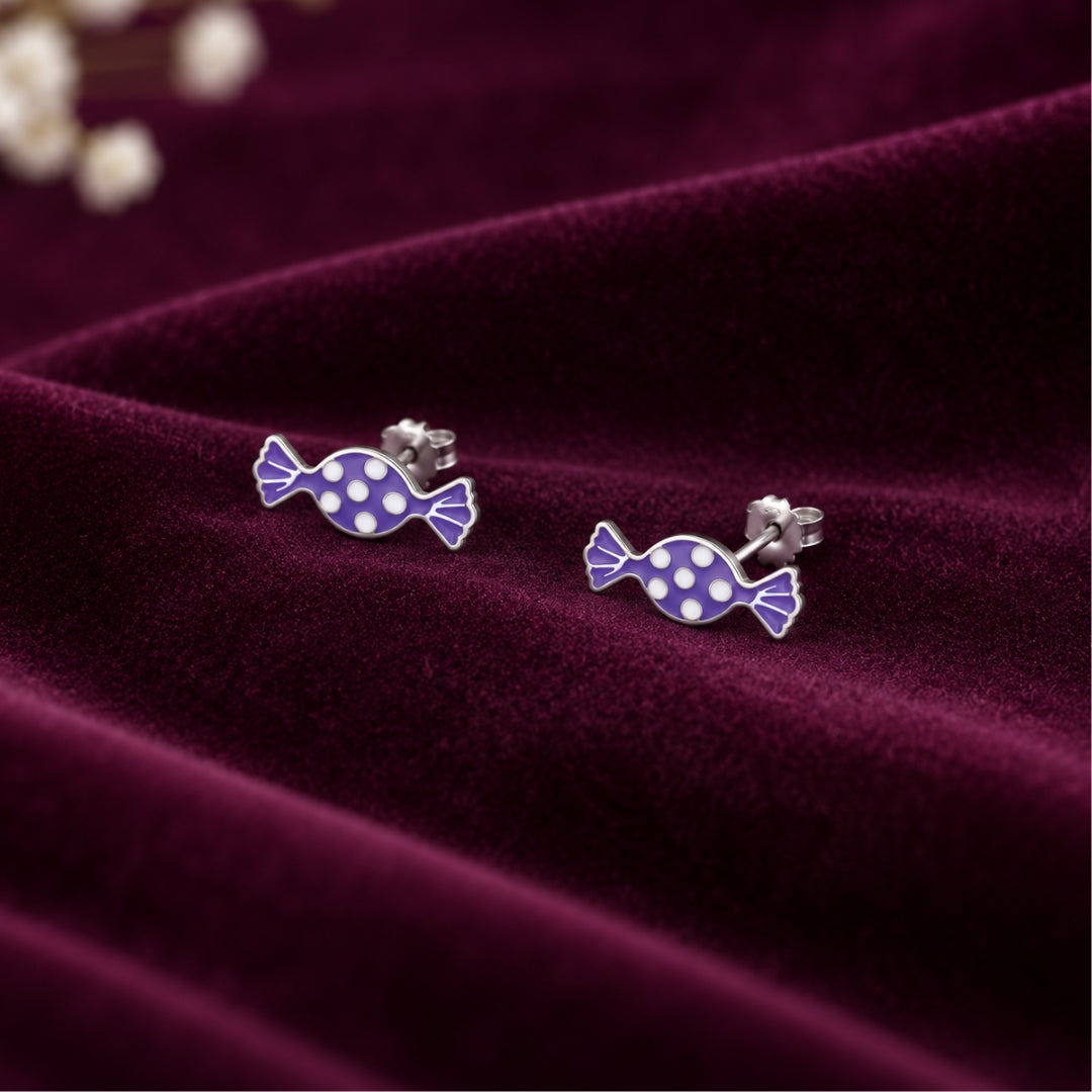 925 Sterling Silver Purple & White Polka Candy Stud Earrings for Girls