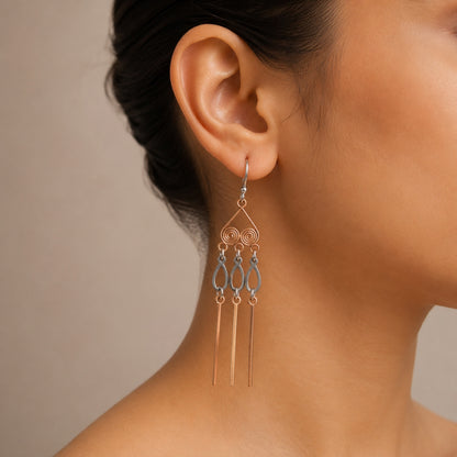 Sterling Silver Two Tone Chandelier Drop Earrings for Women & Girls