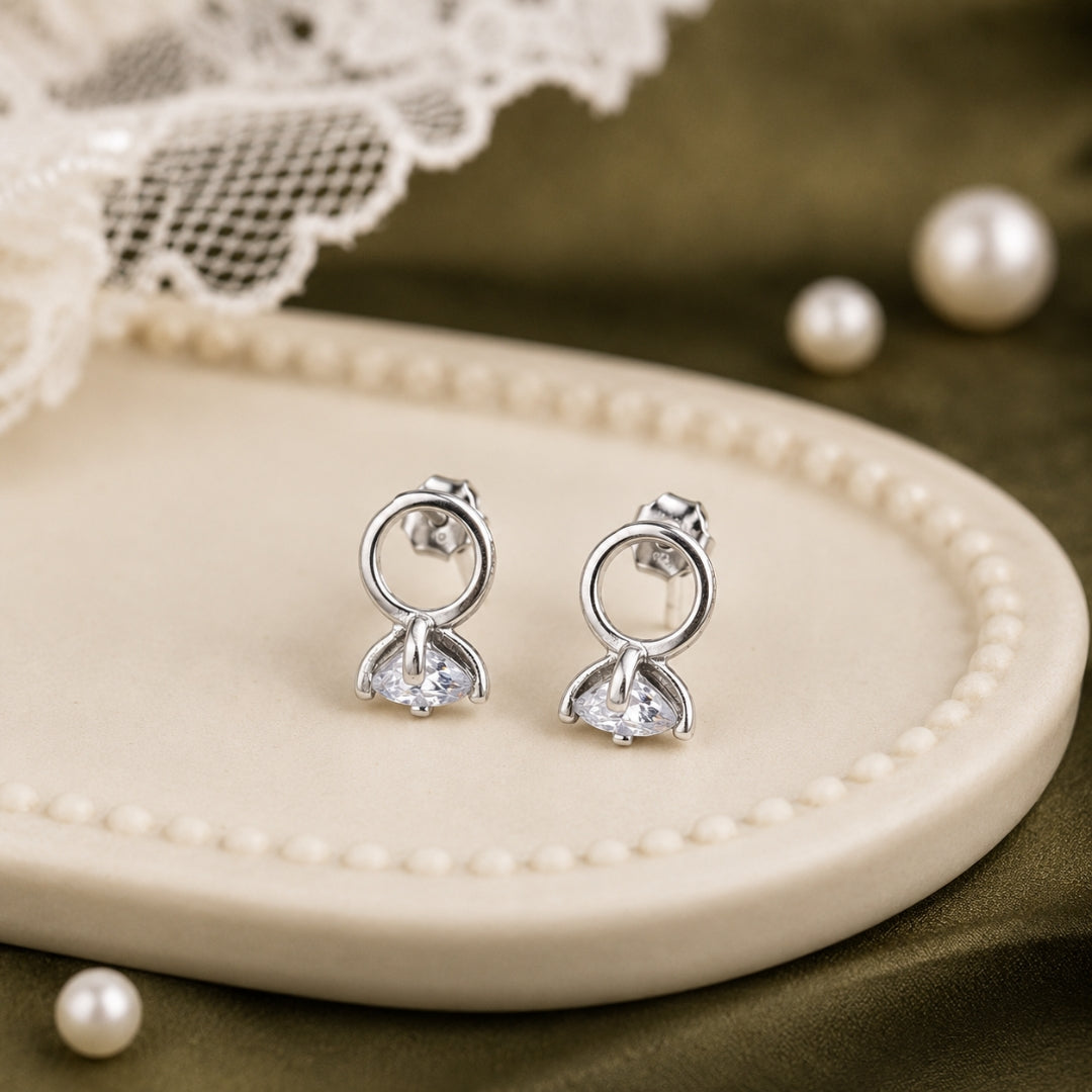 Sterling silver Solitaire Stud Earrings for Women and Girls