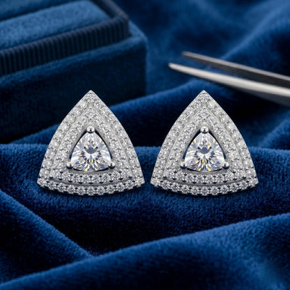 Sterling Silver Triangle Halo Stud Earrings for Women