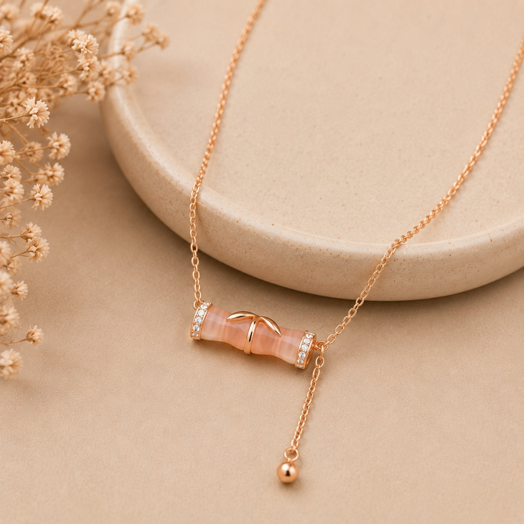 Sterling Silver Rose Gold Plated Leaf Motif Chain Pendant with Hanging Charm for Women & Girls
