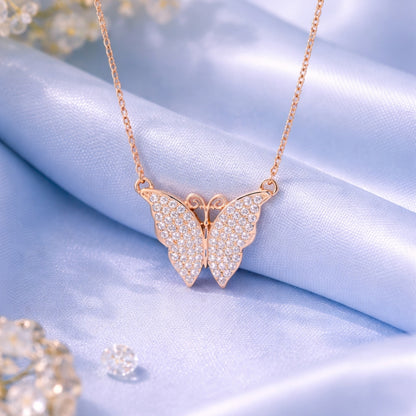 Sterling Silver Rose Gold Glitz Butterfly Chain Pendant for Women
