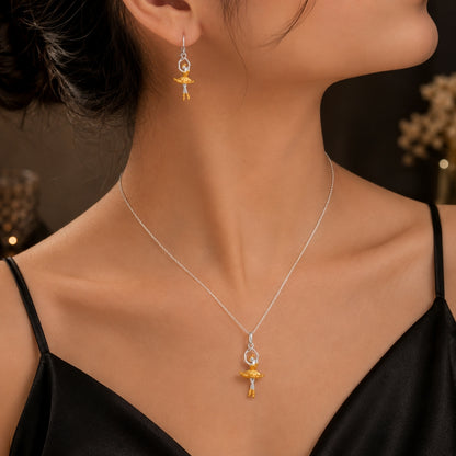 Sterling Silver Two Tone Dancing Doll Pendant with Chain and Earrings Set Women And Girls