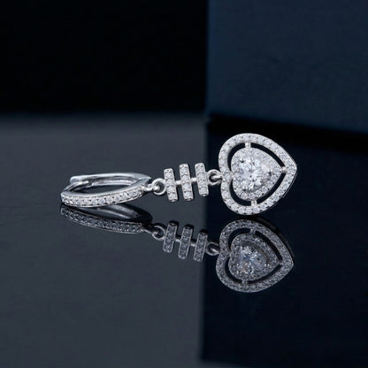 Sterling Silver Cubic Zirconia Heart Drop Earrings for Women