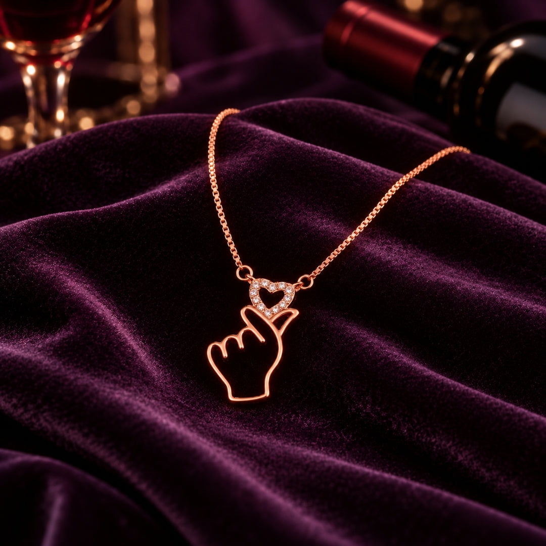 925 Sterling Silver Rose Gold-Plated Love Gesture Chain Pendant for Women
