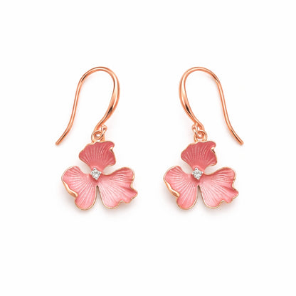 Sterling Silver Rosegold Plated Pink Floral Chain Pendant with Earrings Set for Women