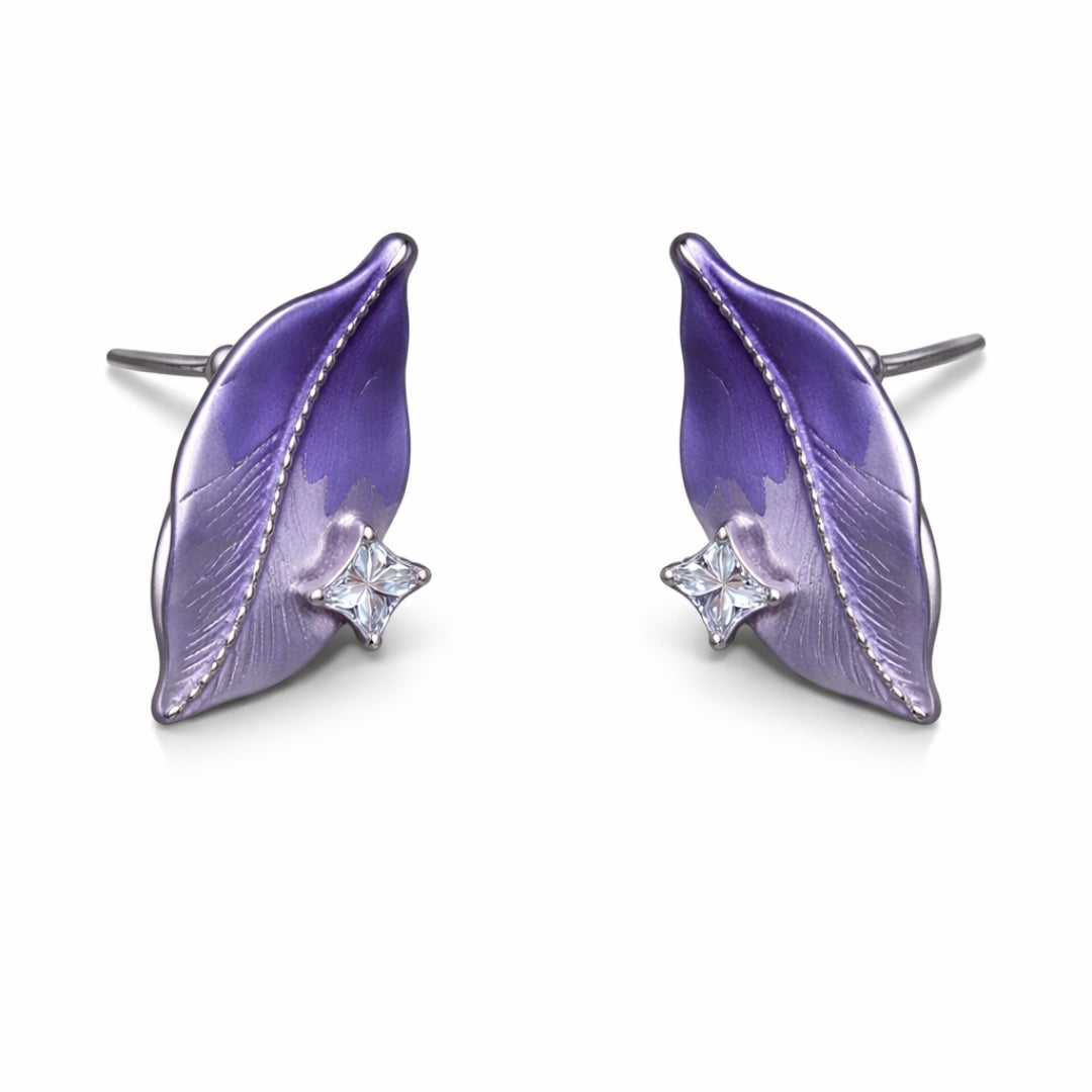 Sterling Silver Lavender Leaf Pendant with Earrings Set for Women