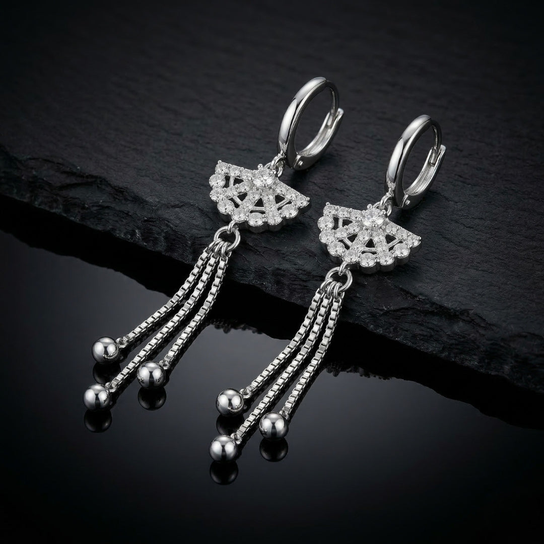 Sterling Silver Cubic Zirconia Tassel Drop Earrings for Women