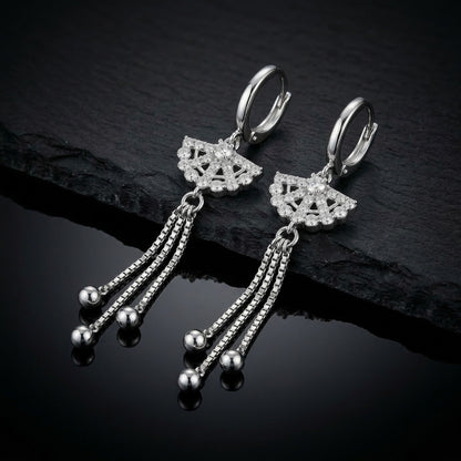 Sterling Silver Cubic Zirconia Tassel Drop Earrings for Women