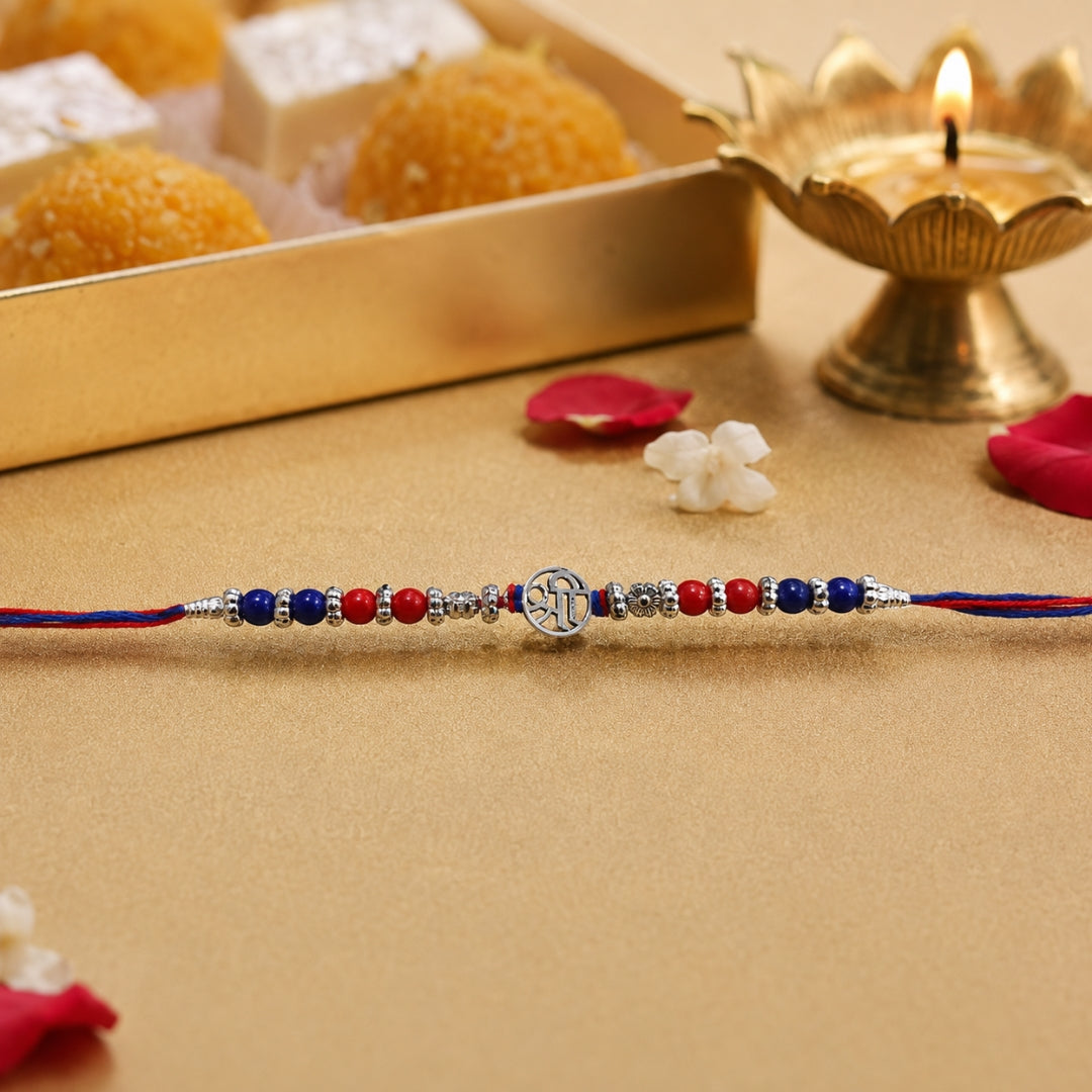 Sterling Silver Oxidized Shree Rakhi For Brother