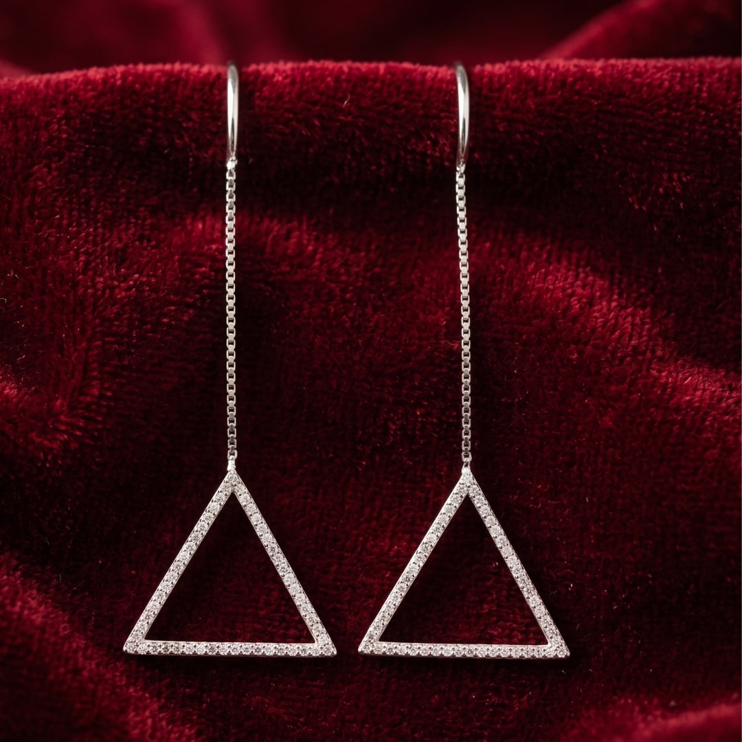 Sterling Silver Triangle Drop Chain Earrings  for Women