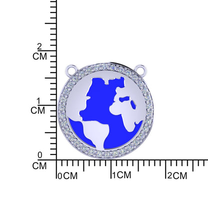 925 Sterling Silver Blue Globe Chain Pendant  for Women & Girls