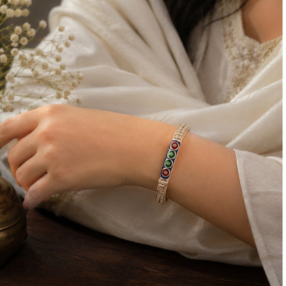 Sterling Silver Red and Blue Manipuri Bangle for Women