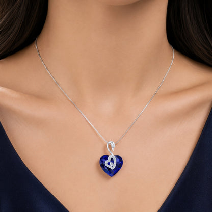 Sterling Silver Blue Heart Swan Chain Pendant for Women and Girls