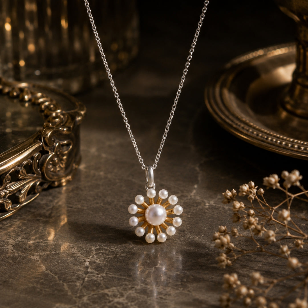 Sterling Silver Sunflower Design Pendant with Chain and Earrings Set For Women And Girls