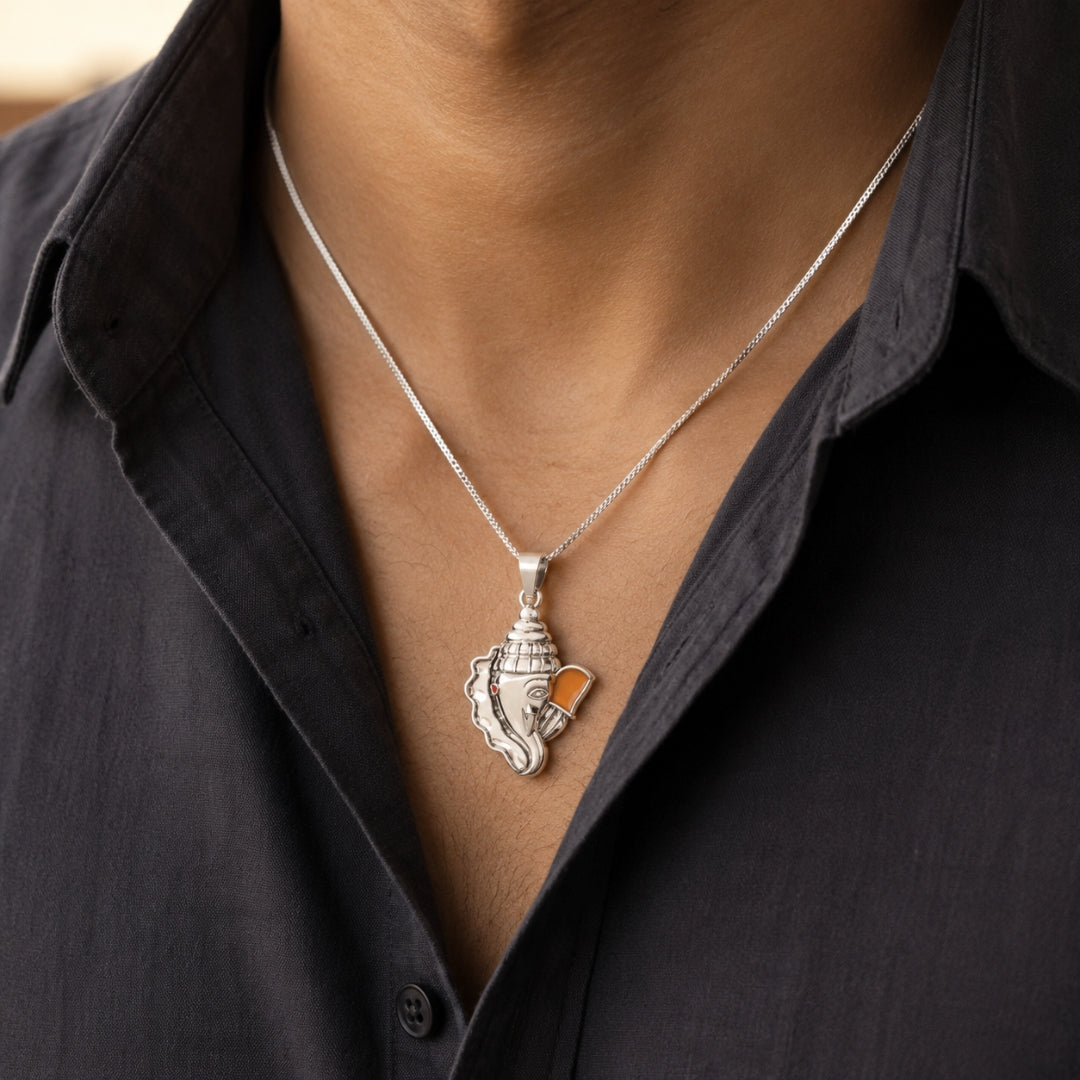 Sterling Silver Lord Ganesh Pendant (without Chain) for Men and Women