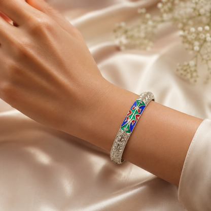 Sterling Silver Manipuri Meenakari Floral Bangle Set for Women