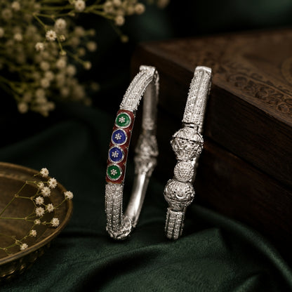 Sterling Silver Red and Blue Manipuri Bangle for Women