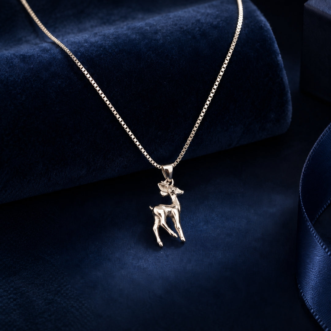 925 Sterling Silver Deer Motif Chain Pendant for Women