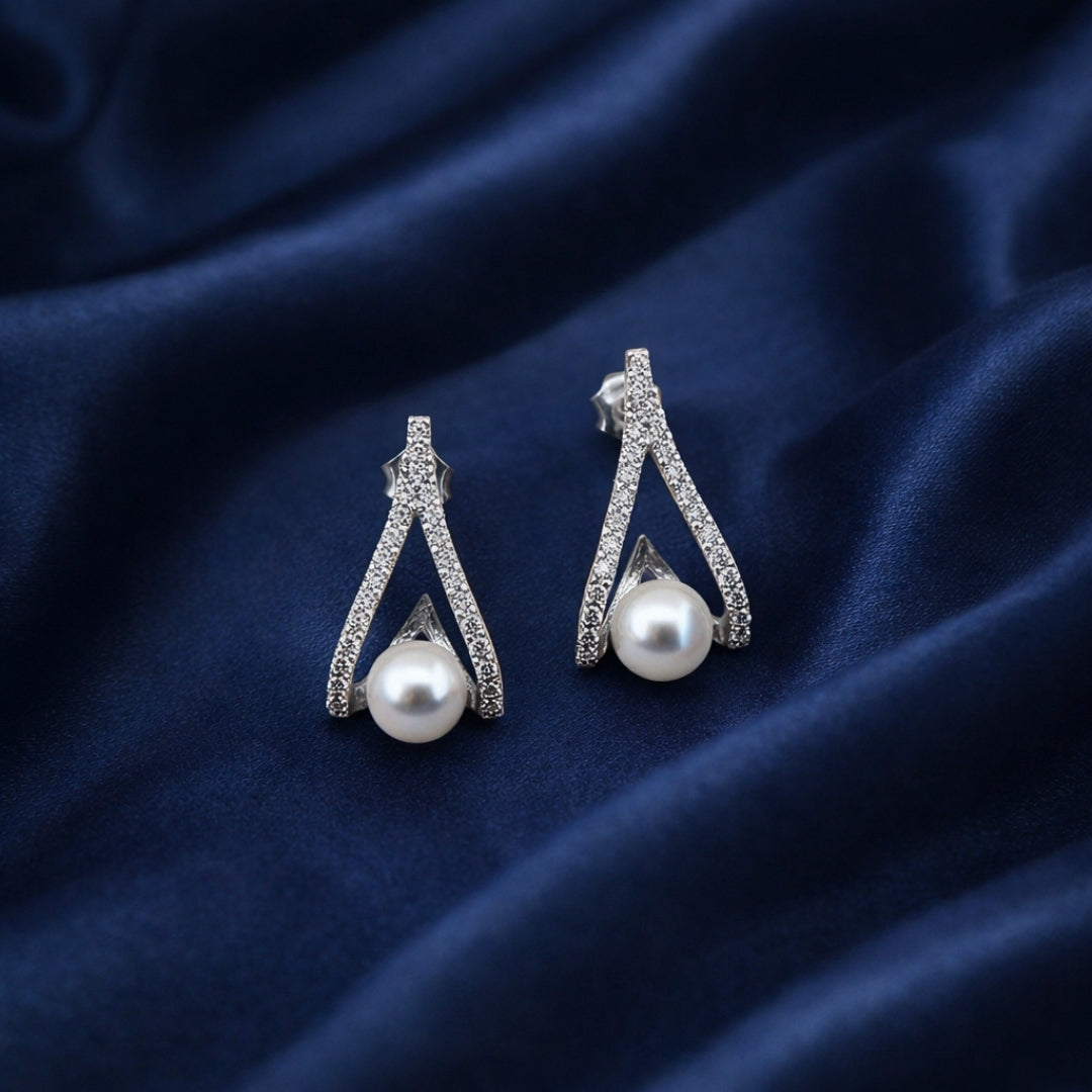 Sterling Silver Pearl harmony pendant with earrings set (Without Chain)for Women